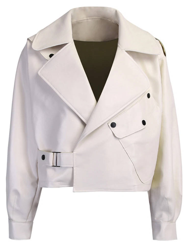 

2022 Spring and Autumn Ladies Casual Coat New Loose Long Sleeve Short Coat Ladies Faux Leather Jacket Clothes