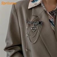 gothic star pendant brooches long chain tassel vintage punk heavy metal brooch for women men hip hop pin clip streetwear jewelry