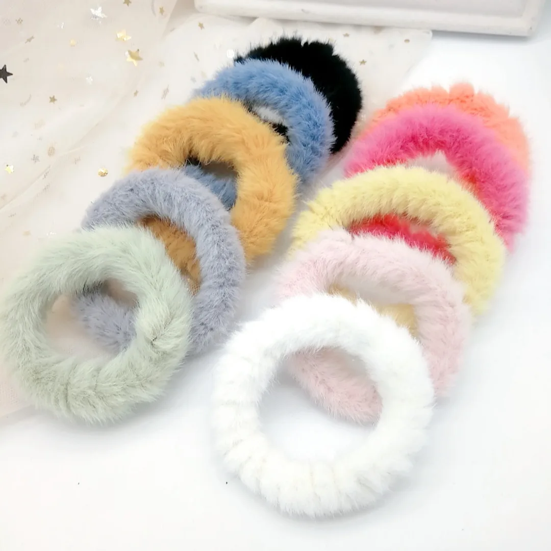 

10Pcs Fluffy Fur Elastic Hairband Colorful Soft Warm Hair Rope Stretchy Rubber Band Fashion Women Girls Hair Tie Headwear Supply