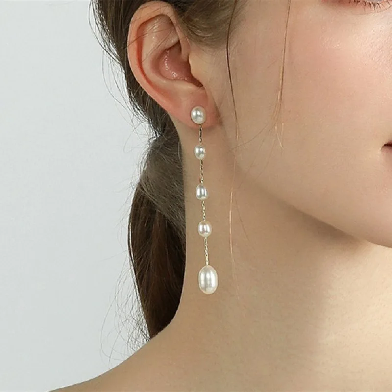Женские длинные серьги-подвески ALLNEWME с натуральным пресноводным жемчугом и
