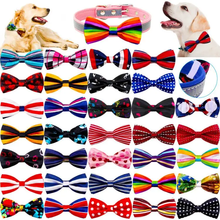 New 50/100 pcs Dog Collar Bow Tie Double Dog Bows Dog Supplies Removable Pet Dog Bowties Collar Decoration Pet  Accessories