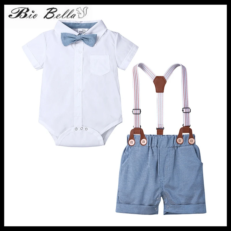 

Летний комплект одежды для маленьких мальчиков, Модный Костюм Джентльмена для крещения на первый день рождения, костюм для маленьких мальч...