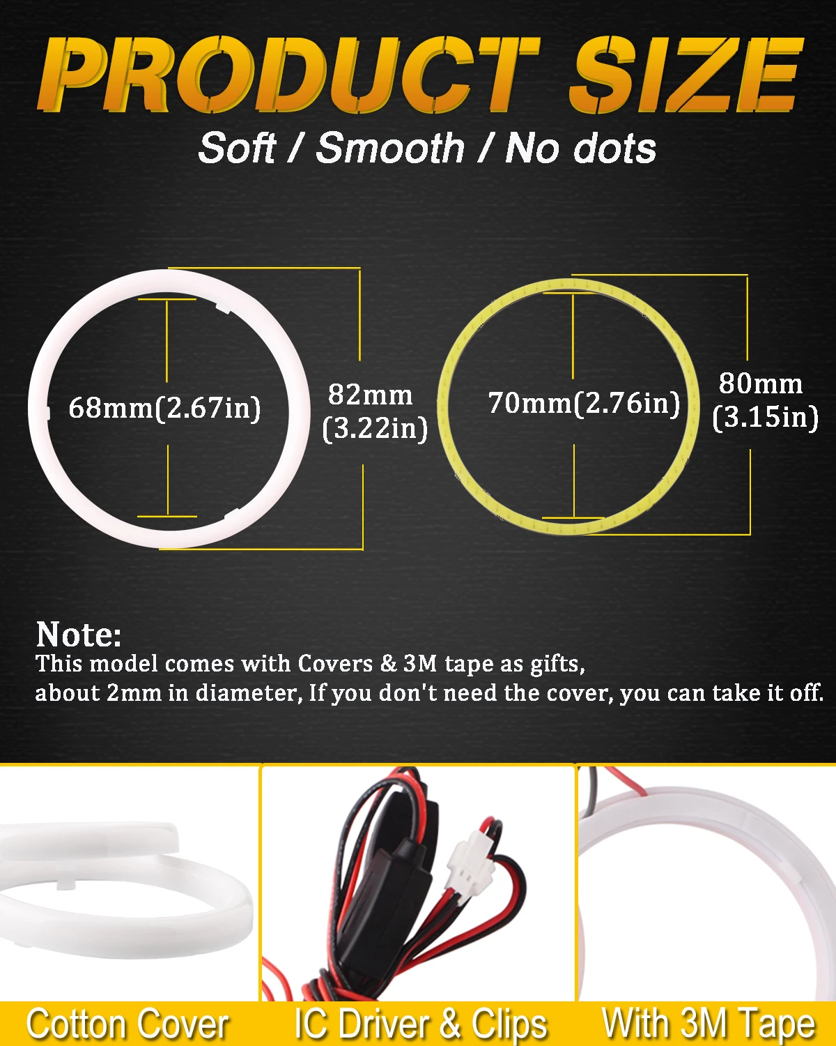 

1 пара светодиодных колец Angel Eyes COB 12В 24В для фар автомобиля, мотоцикла, скутера, декоративные противотуманные фары, габаритные огни 60 70 80 90 100 110 120 мм