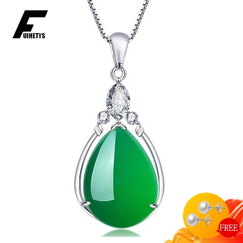

Classic 925 Silver Jewelry Necklace Water Drop Shape Emerald Zircon Gemstone Pendant for Women Wedding Engagement Accessories