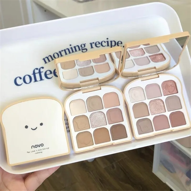 

NOVO 9 Colors Toast Matte Glitter Eyeshadow Palette Pearlescent Eye Plate Cute Makeup Palette Lasting Nature Shimmer Eye Shadow