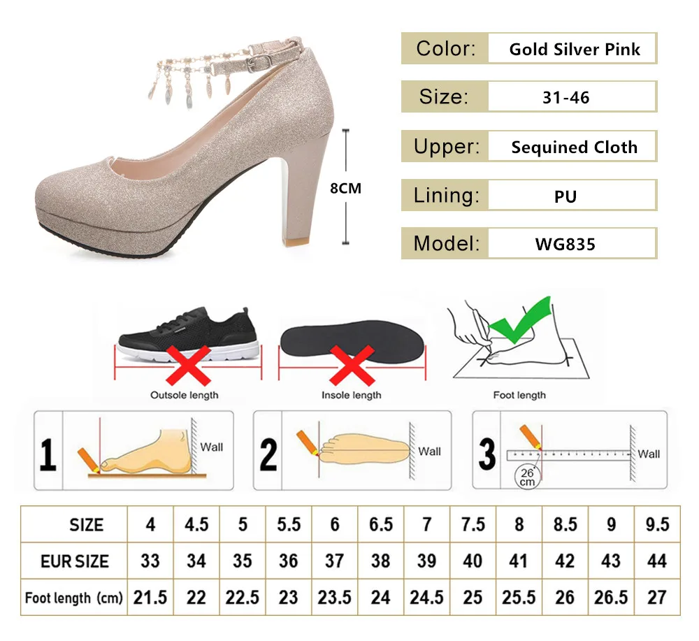 Spring Gold High Heels Platform Woman Pumps Autumn 2023 Luxury Crystal Ankle Ctrap Wedding Shoe Tacones Mujer Silver Pink 31-43