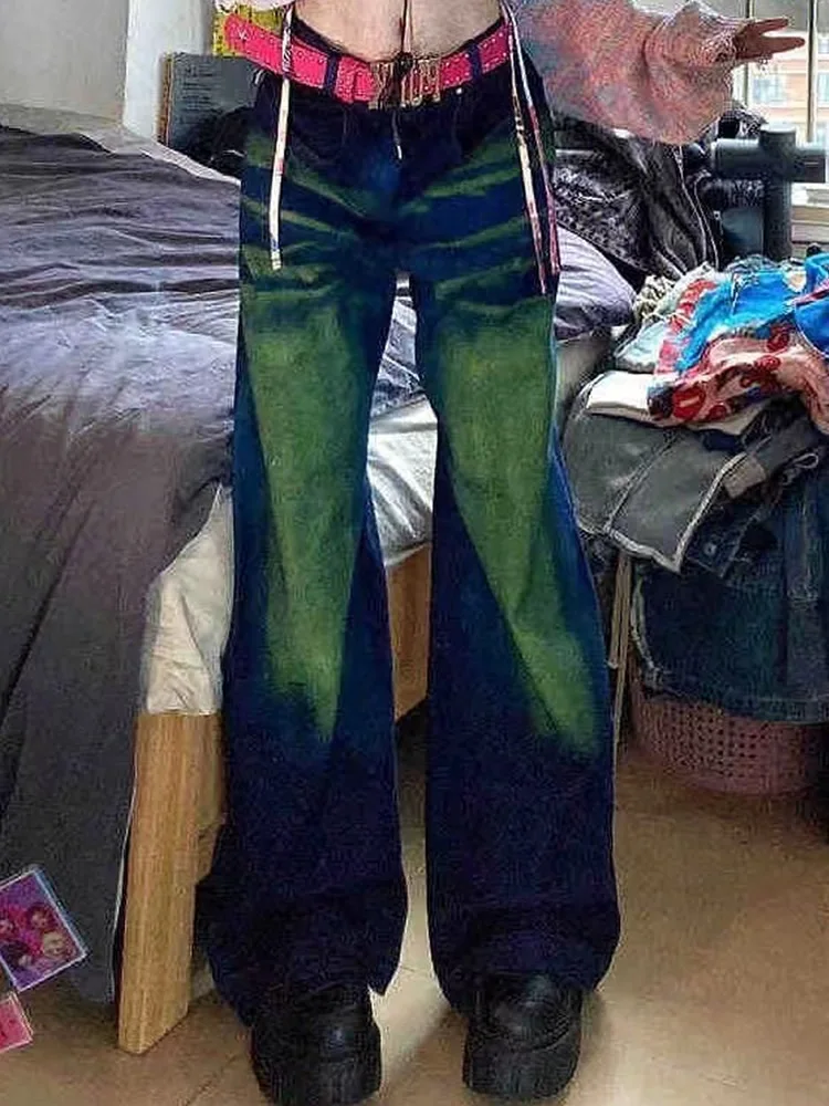 

Y2K Women Korean Vintage Streetwear Baggy Cargo Jeans High Waist Straight Wide Leg Pants Denim Trousers Fairy Grunge Alt Clothes
