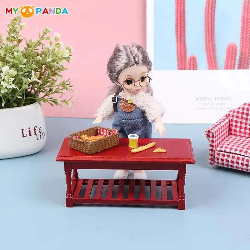 

1:12 Dollhouse Miniature Red Wooden Table Desk Doll House Furniture Rectangular Dining Room Table Coffee Table Desk Model Decor