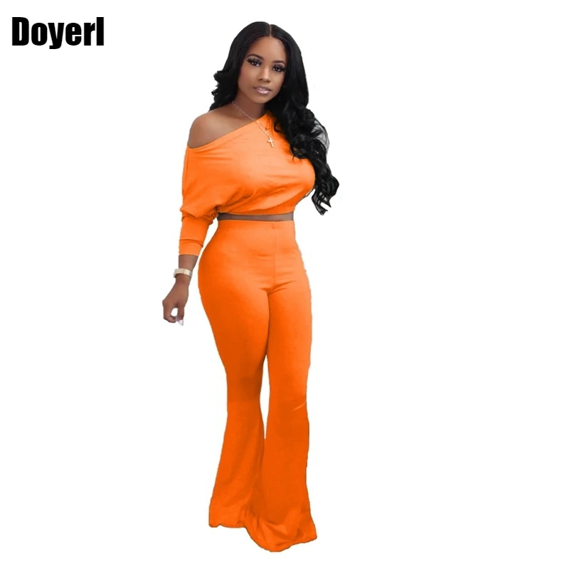 

Flare Pants Two Piece Set Women Crop Top and Bodycon Pants Matching Sets Party Club Off Shoulder Sexy Womens 2 Piece Outfit Set