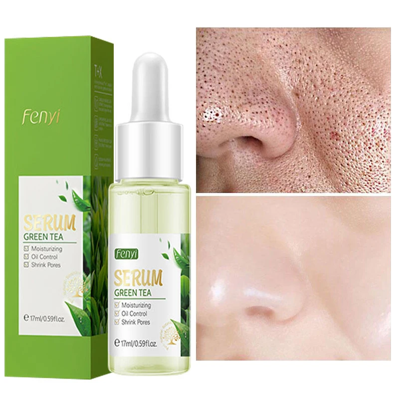 

Green Tea Oil Control Pore Shrink Face Serum Whitening Remove Dark Spots Improve Acne Blackheads Dry Skin Care Korean Cosmetics