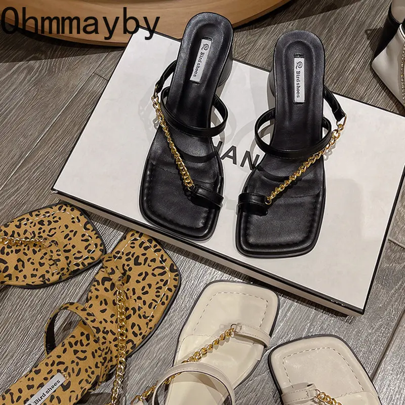 

2023 Summer New Women Slipper Fashion Clip Toe Thick High Heel Mules Slidse Shoes Ladies Casual Outdoor Beach Sandalias