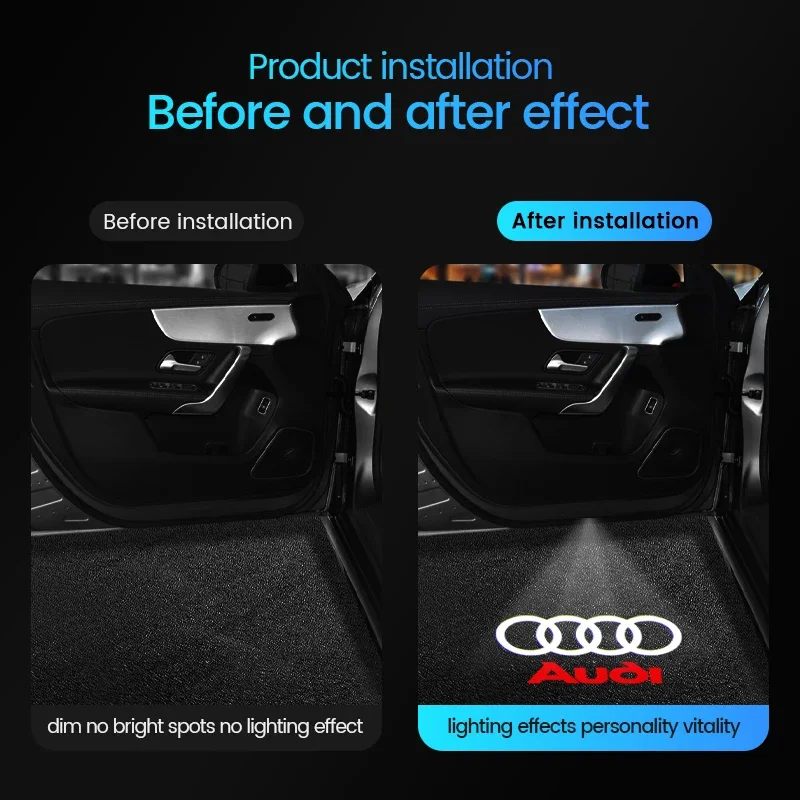 Фото Комплект из 2 светодиодных проекторов логотипа Audi Sport Sline для дверей автомобиля, подсветка дверей, для Audi Quattro, A4, B5, B6, B7, B8, A1, A3, A6, A5 №2