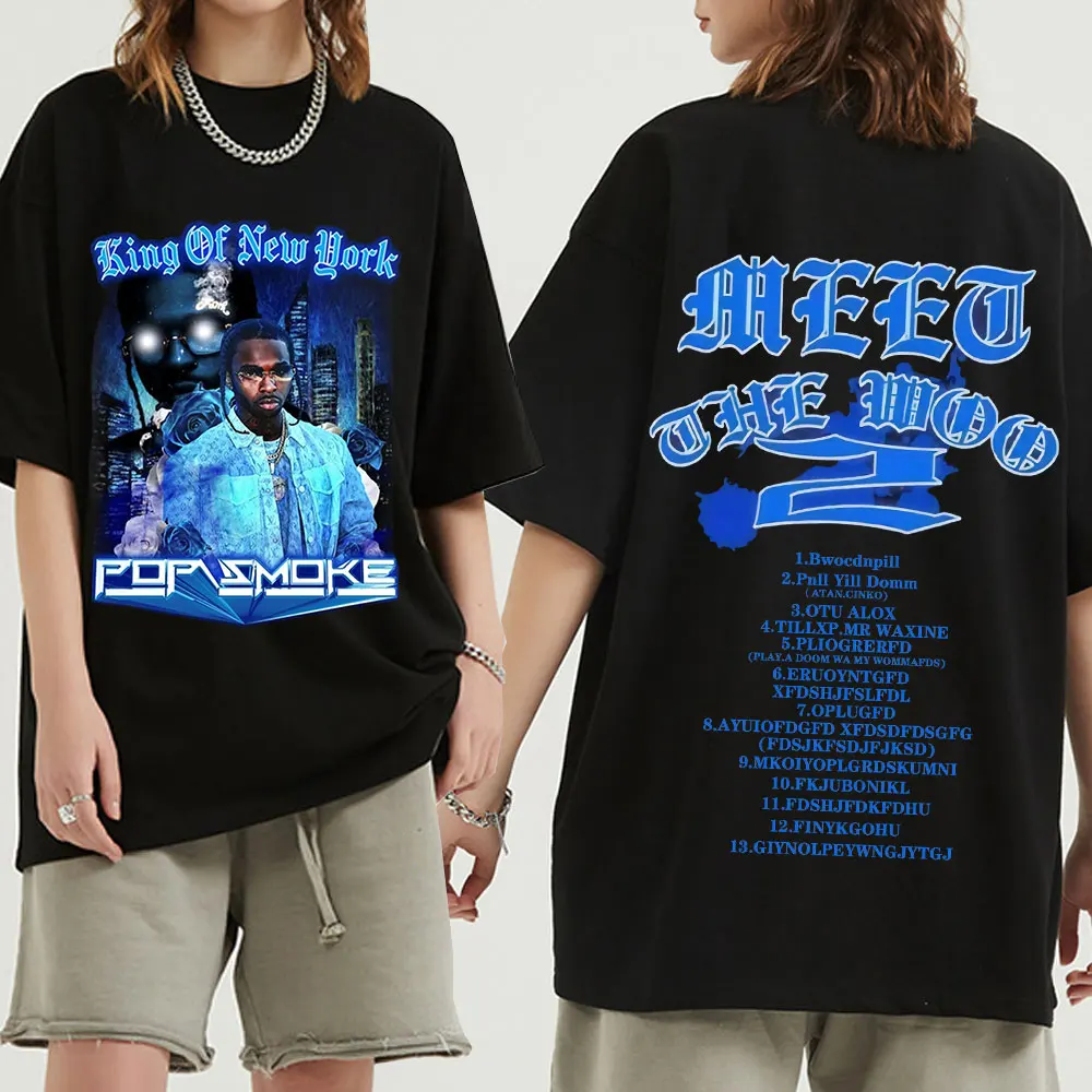 

90s Rapper Pop Smoke Black Double Sided T Shirt Hip Hop Streetwear T-Shirt Men Women Hip Hop Loose Casual Oversized T Shirts