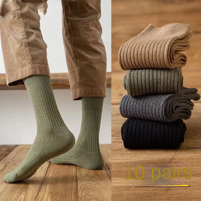 

Носки мужские хлопковые средней длины, спортивные утолщенные Теплые черные с защитой от запаха и пота, в Корейском стиле, Осень-Зима 10 пар