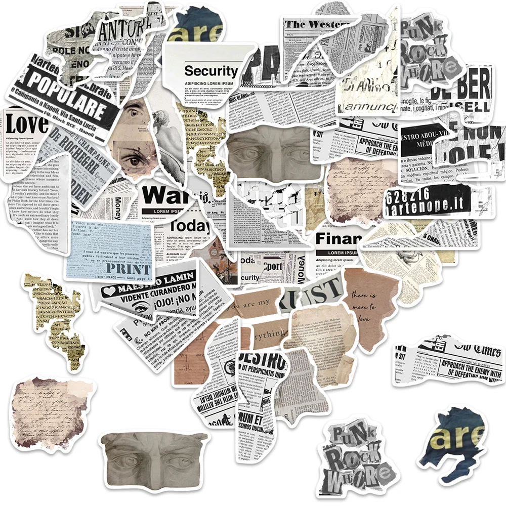

52Pcs Vintage Newspaper PVC Sticker Aesthetic Children's Korean Stationery School Supplies Scrapbooking DIY Decoration Sticker