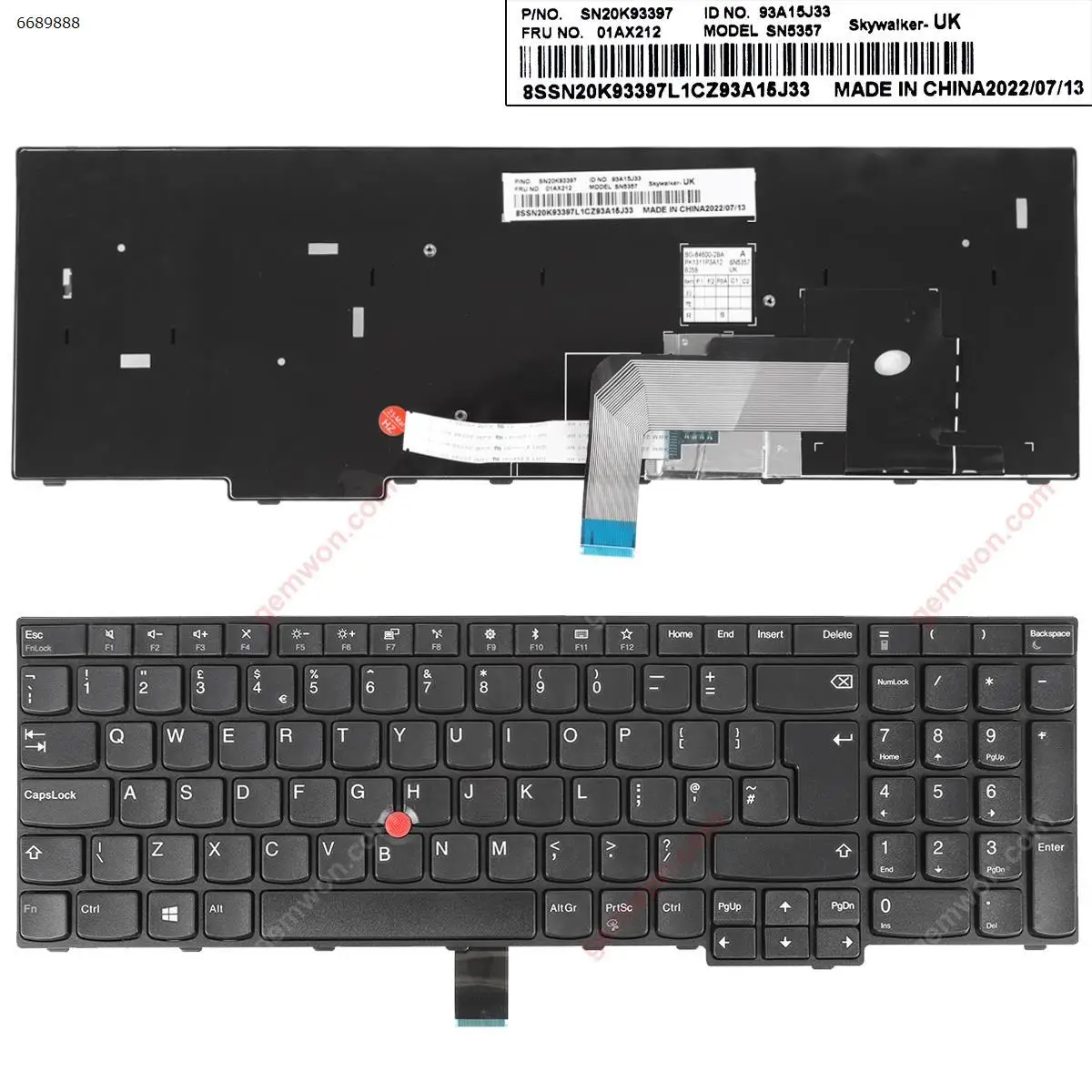 

UK Laptop Keyboard for Thinkpad E570 E575 E570c FRAME BLACK With Point Stick