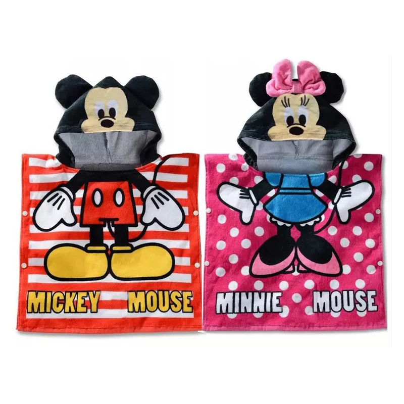 Disney Kids Hooded Bath Towel Child  Breathable Gauze Cloak Beach Towel Mickey Minnie McQueen Car Cartoon Boy Girl Towel Gift