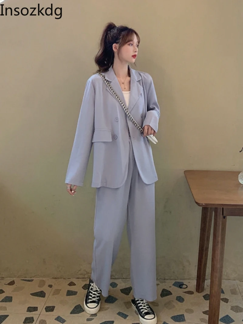 

Insozkdg Women's Blazers Pants Two-piece Korean Fashion Loose Basic Casual Jacket Spring Summer Office Lady Elegant 2 Piece Set