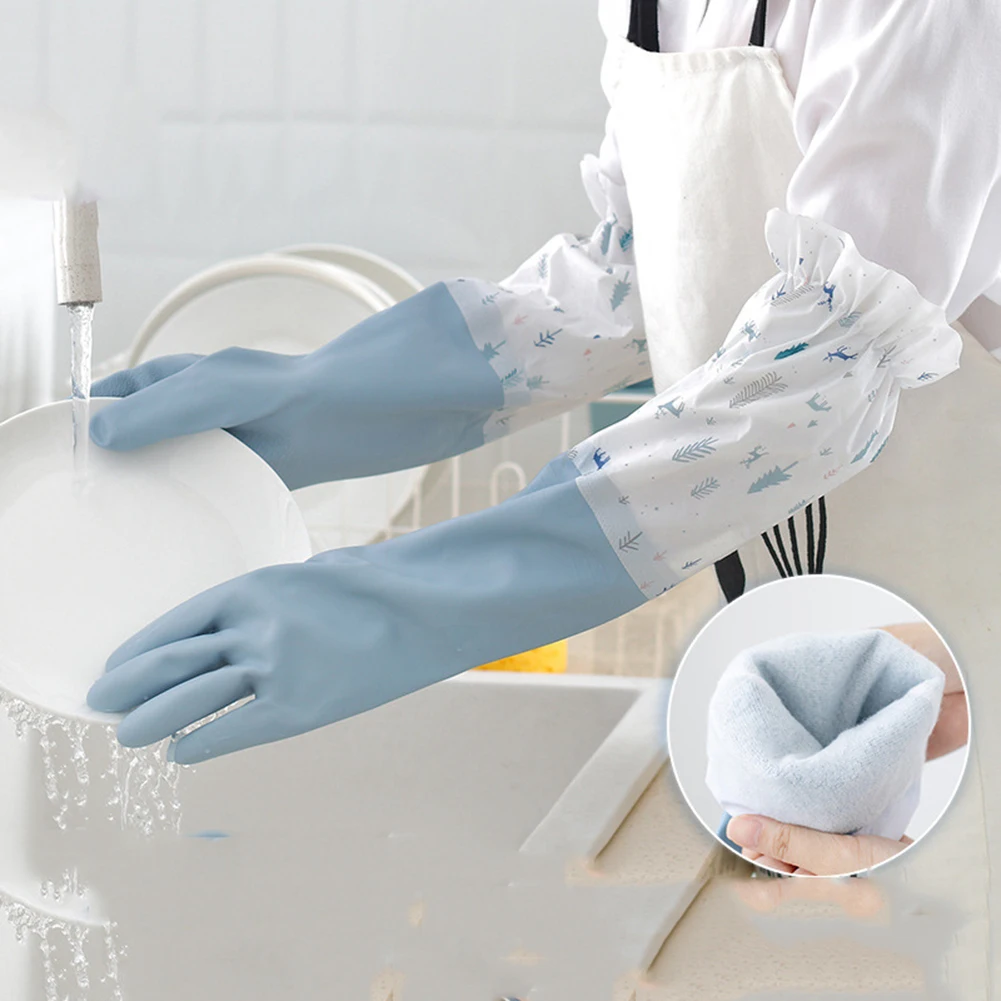 

Dishwashing Gloves Warm Rubber Waterproof Kitchen Washing Dishes Housework Gloves Women's Waterproof Cleaning Gloves