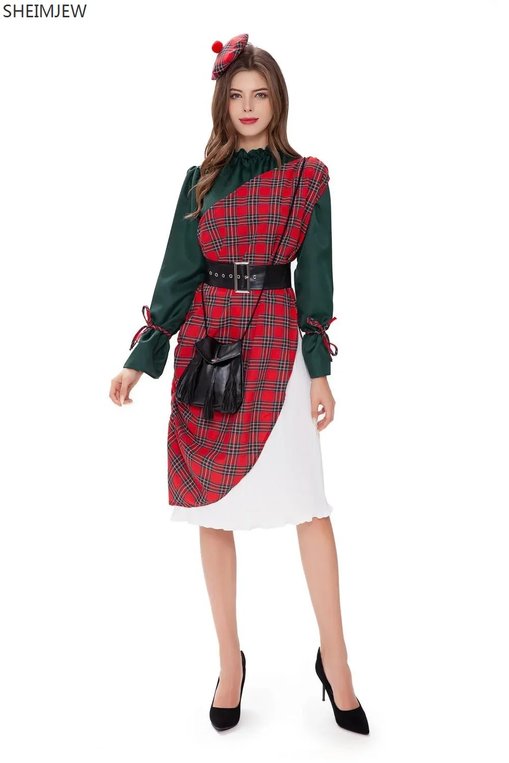 Взрослый костюм горничной Шотландии карнавальный для женщин клетки сценическое
