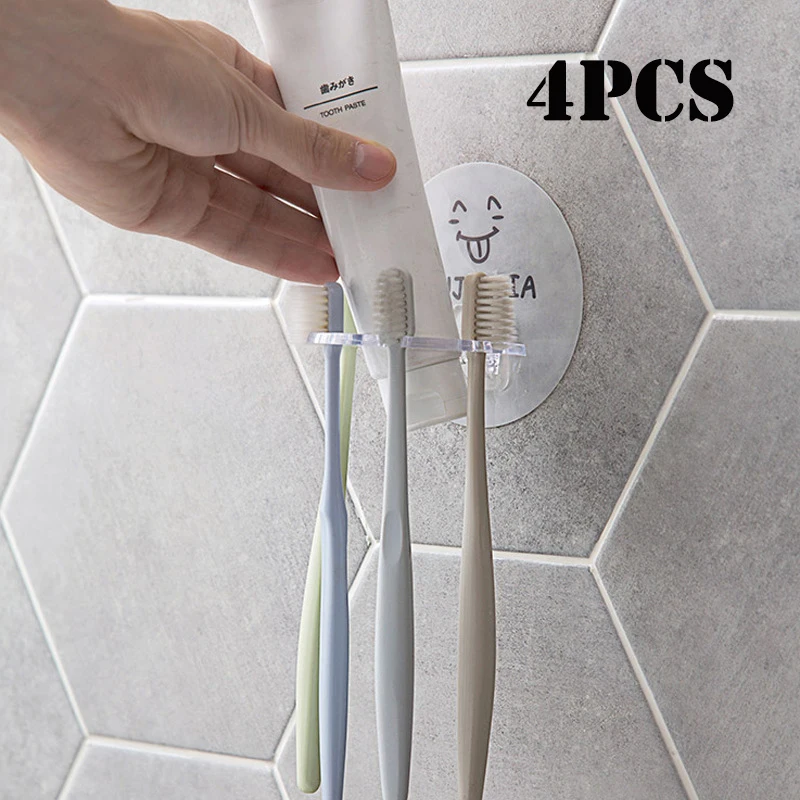

2/4PCS Toothbrush Organizer Razor Shaver Storage Rack Self-adhesive Toothpaste Storage Holder Kitchen Bathroom Accessories