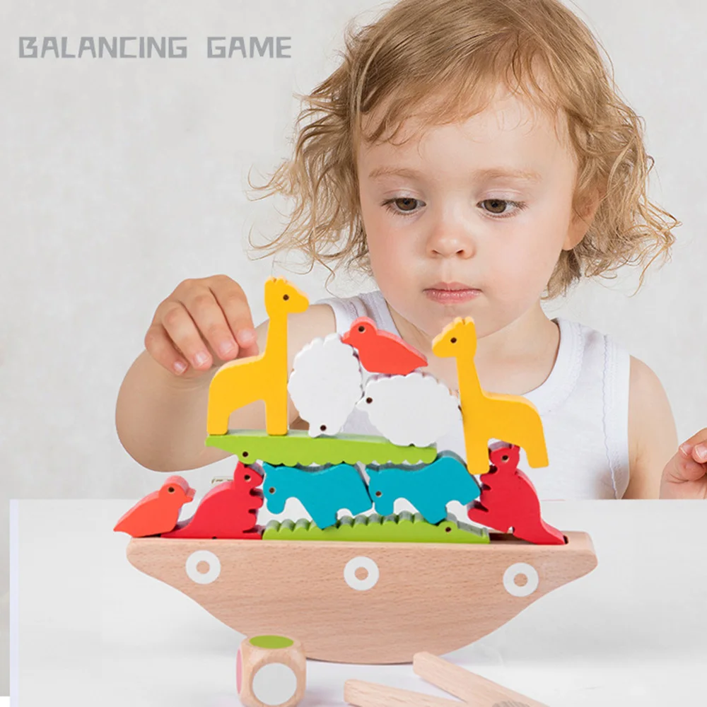 

Animal Balance Building Block Game Balance Boat Children‘s Hand Eye Coordination Puzzle Early Education Wooden Toys