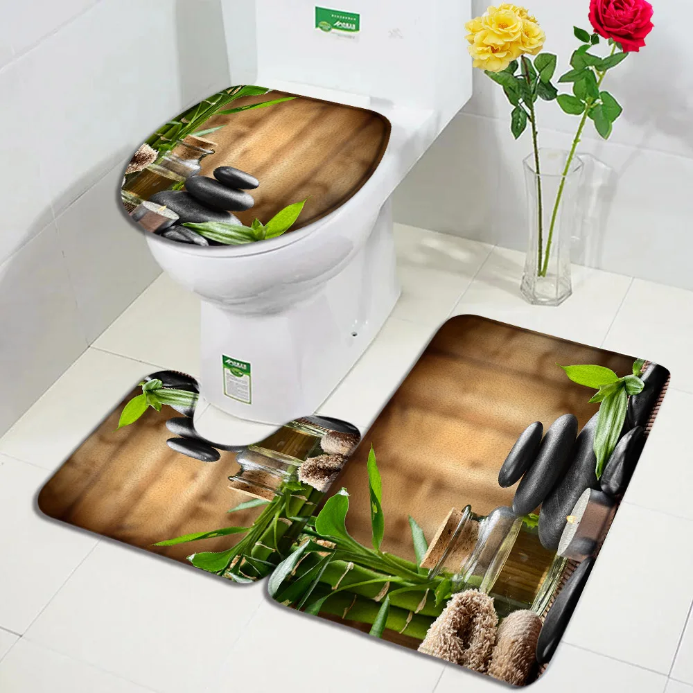 Набор из зеленых бамбуковых дзен ковриков для ванны массажный коврик с орхидеей