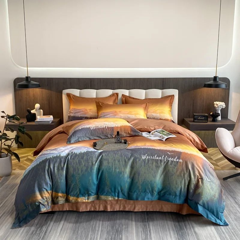 

Luxury 1000TC Egyptian Cotton Digital Printing ding Embroidery Quilt/Duvet Cover Comforter Set Bed Linen Pillowcase