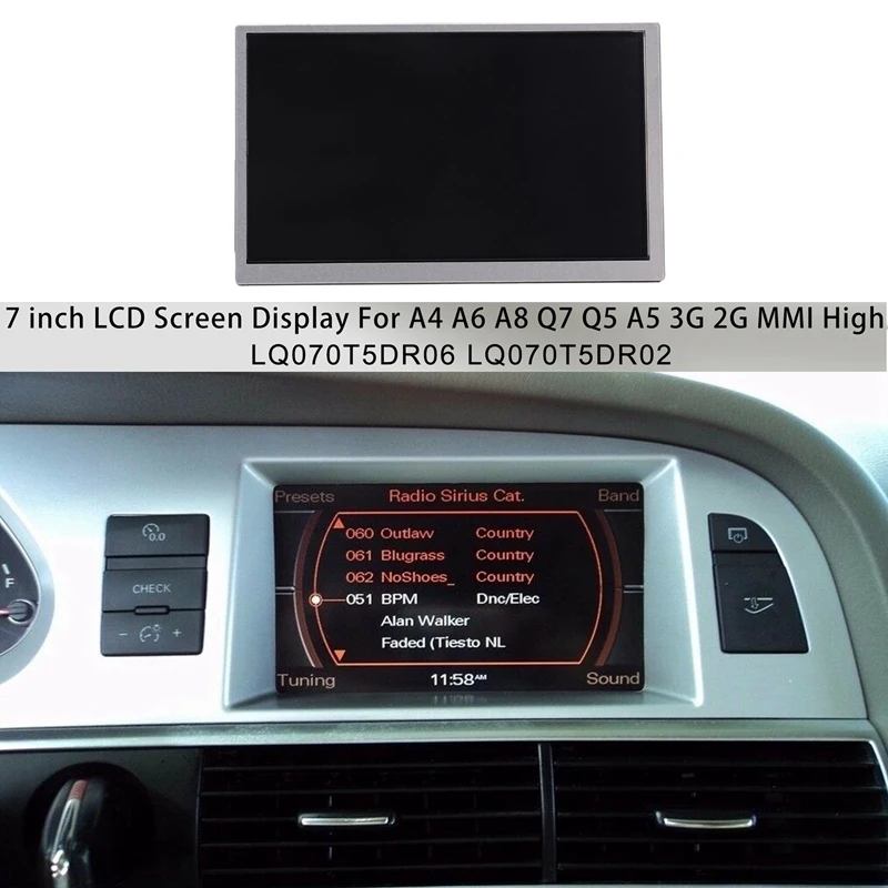 

7 Inch LCD Display Screen For- A4 A6 A8 Q7 Q5 A5 3G 2G MMI High Car DVD GPS Navigation Aadio LQ070T5DR06 LQ070T5DR02