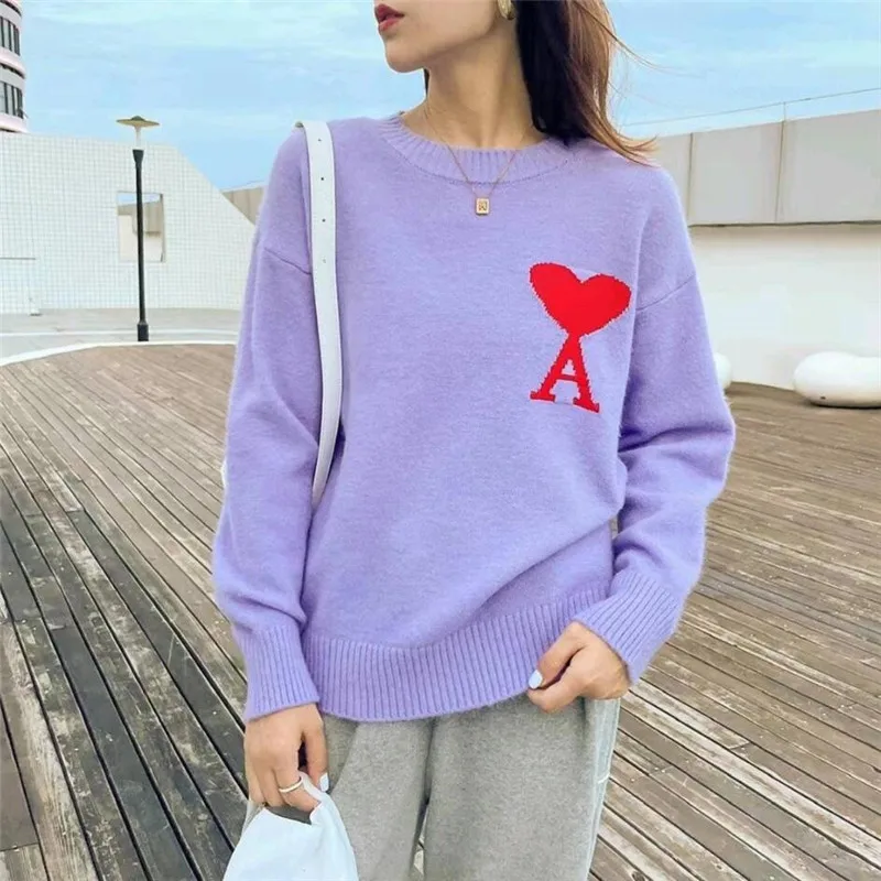 

Sweater Men and Women Love Ami Sweater Pullover 2022 Autumn Winter Loose Kawaii All-match Hoodie Streetwear Embroidered Top