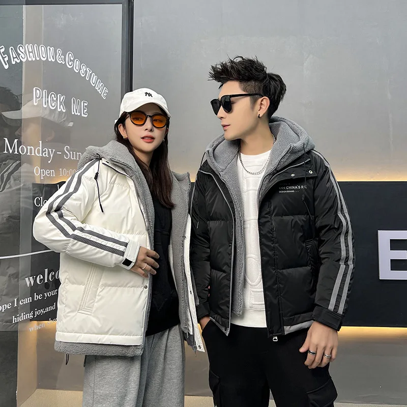 New Fashion Men's Fashion Down Coat Couple Outfit Hoodies Long Sleeve Thick Winter Coat Zipper Warm Letter Patterned Jackets