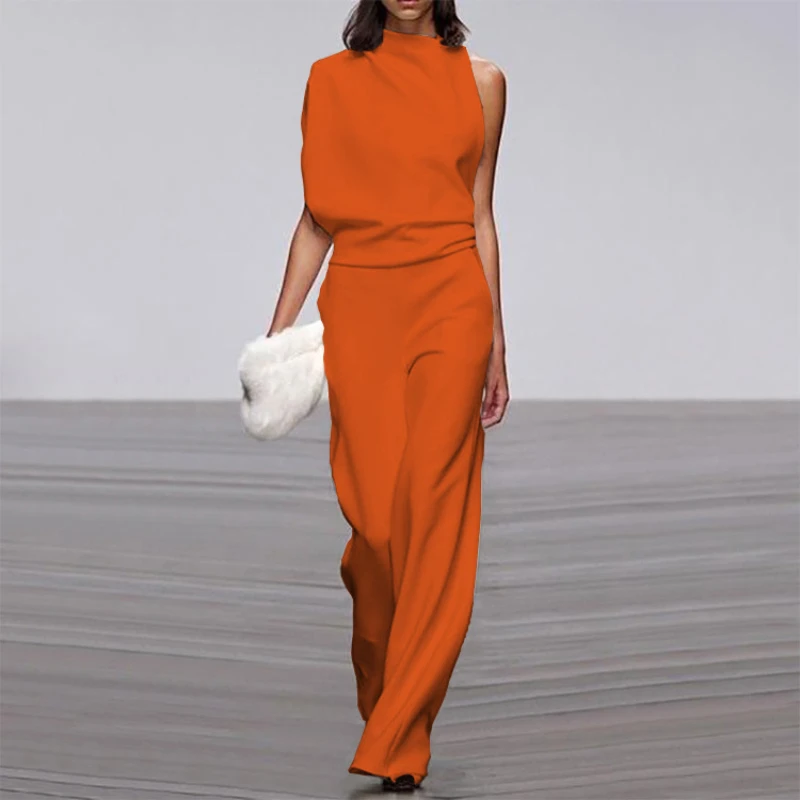 Elegant Woman Female Jumpsuit 2023 Overalls for Women women's Summer Solid Color Sleeveless Wide Leg Jumpsuits Work Wear Loose