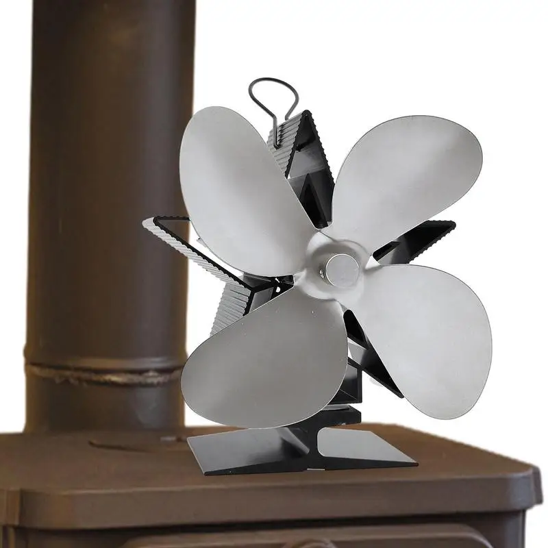 

Stove Fan Log Burner Heat Powered Fan Four-Leaf Bronze Thermoelectric Fan Energy Saving Black Christmas Star Style Fireplace