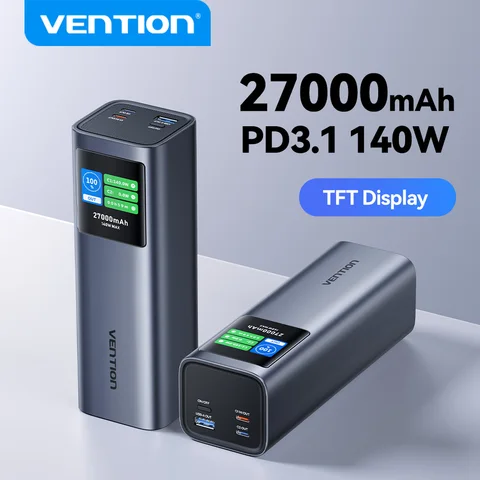 Vention 27000 мАч PD3.1 140 Вт PowerBank Портативный внешний аккумулятор Power Bank для ноутбука Macbook iPhone 17 16 Быстрая зарядка