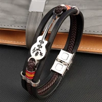 boho hot selling creative titanium steel mini guitar leather rope bracelet with vintage multi layer adjustable braided bracelet
