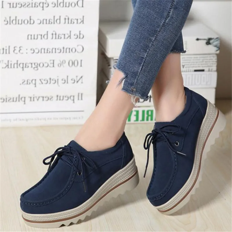 

Spring Autumn Women Flats Suede Genuine Leather Shoes Lady Female Loafers Sweet Tassel Slip-ons Platform Moccasins