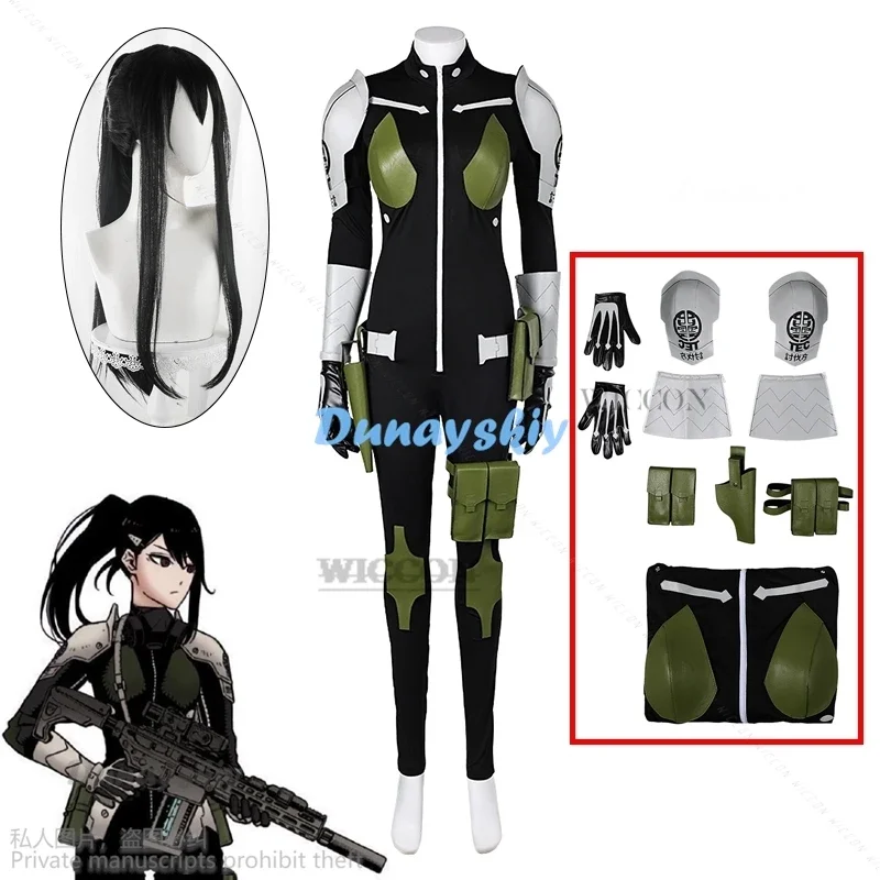 Аниме Кайдзю No. Костюм для косплея Mina Ashiro черный парик кожаные заколки волос