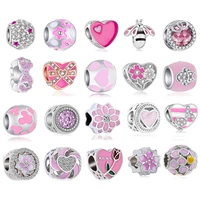 brand 2022 new pink charms love hearts flowers mom charm beads fit original bracelets bangles diy jewelry making accessories