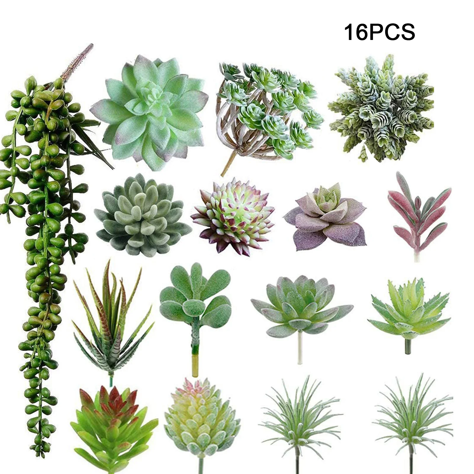 

16pcs Fake Landscape Gift Garden Home Decor Arrangement Office Artificial Succulents Set Wedding Natural Color Unpotted Plants