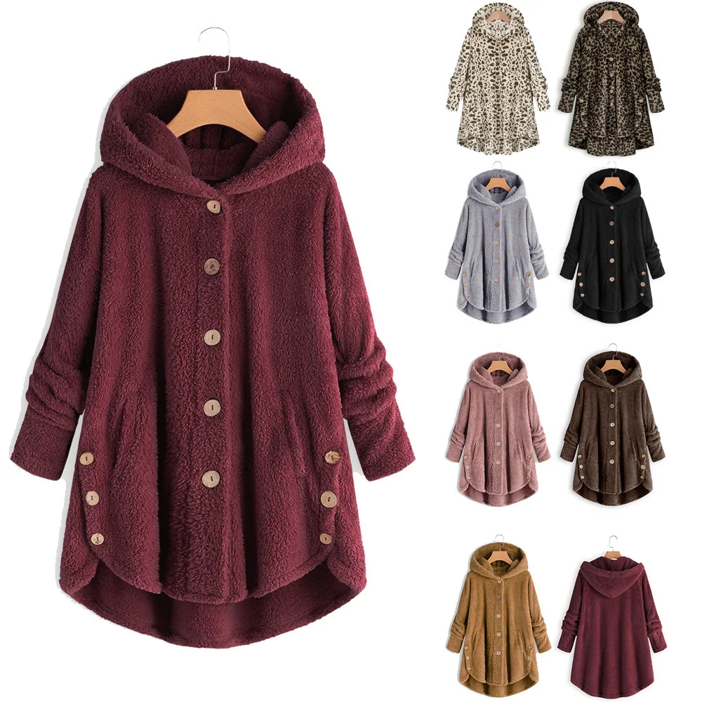 

Winter New Fashion Women's Button Plush Top Irregular Solid Color Jacket
