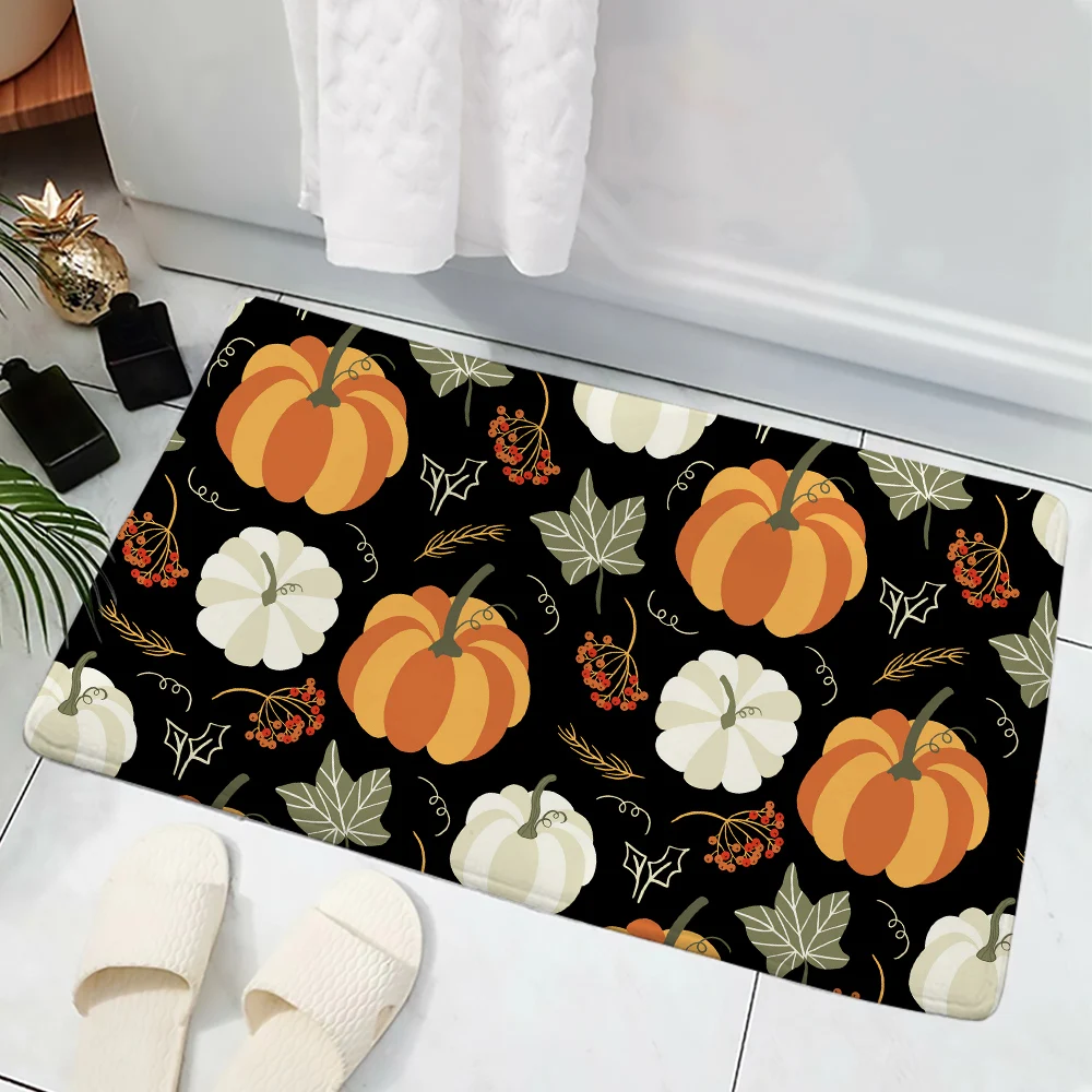 

CLOOCL Halloween Floor Mats Cartoon Plant Leaf Pumpkin 3D Printed Carpets Flannel Area Rug for Hallway Bedroom Kitchen Rugs