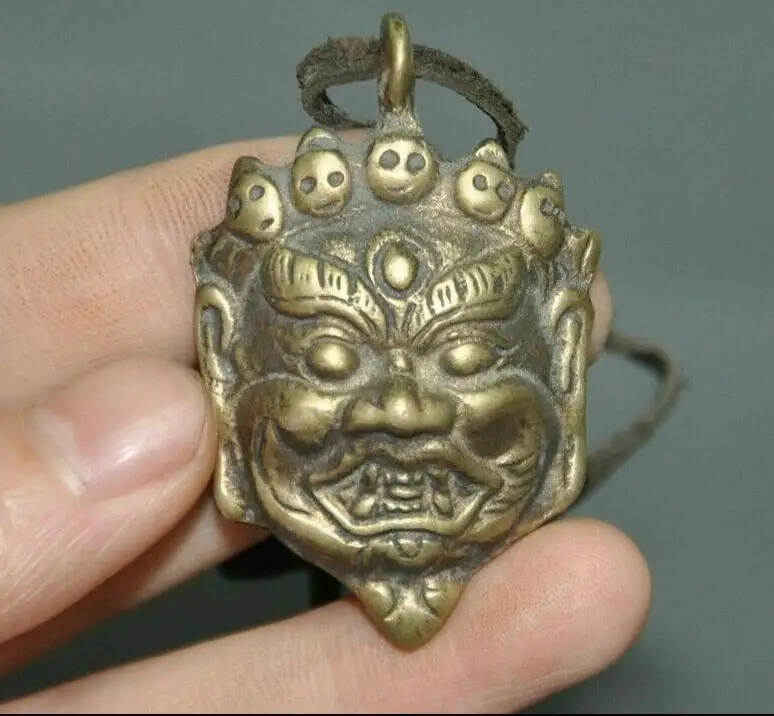 

Tibet Buddhism temple bronze Mahakala Wrathful Deity Buddha head amulet Pendant