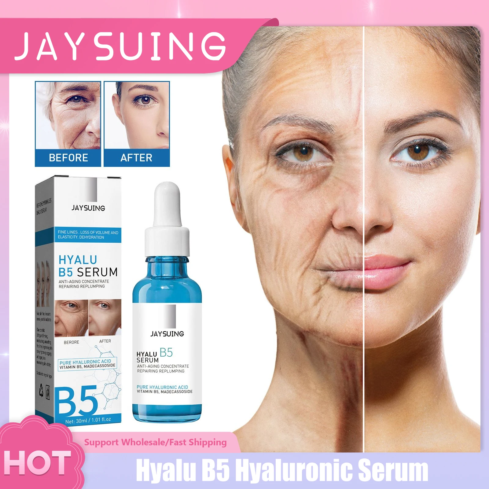 

Anti Wrinkle Serum Hyaluronic Acid B5 Anti Aging Firm Brighten Face Skin Shrink Pores Fade Fine Lines Whiten Facial Care Essence