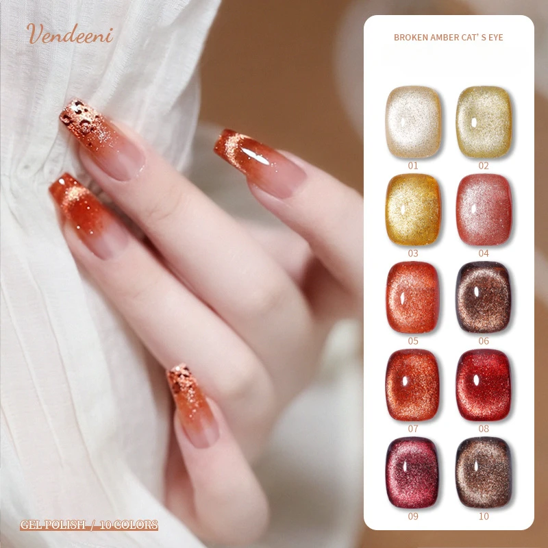 

Vendeeni Янтарный Блестящий Гель-лак для ногтей с эффектом «кошачий глаз»-лак с бриллиантами 10 цветов светоотражающий Магнитный УФ-лак отмачиваемый Гель-лак