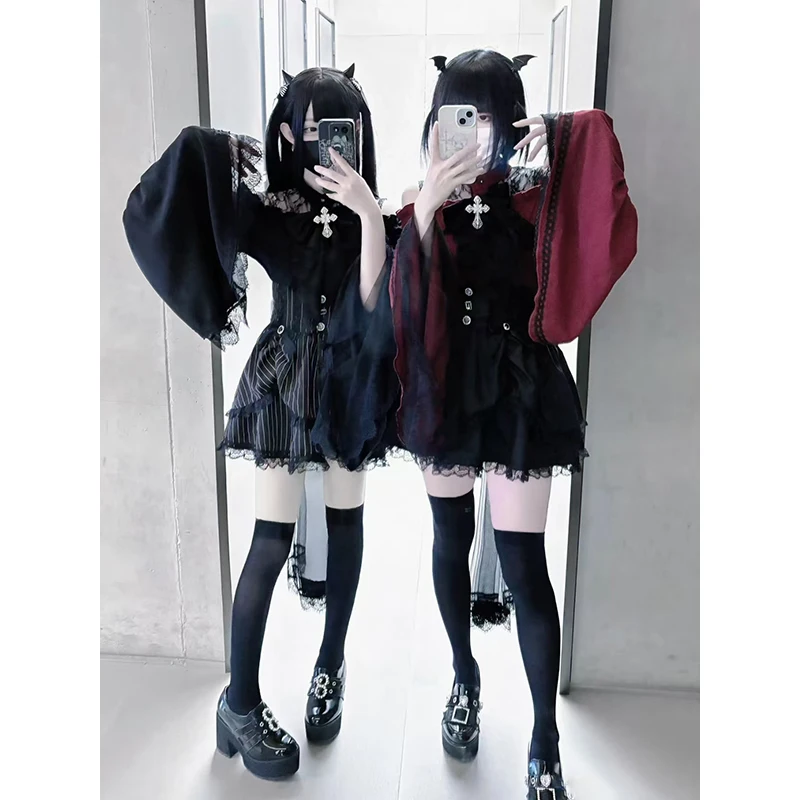 Фото Kawaii Женские рубашки Jirai Kei Lolita Y2K Симпатичная блузка в японском стиле Элегантные милые топы с длинными рукавами Повседневная эстетичная рубашка 2024 №2