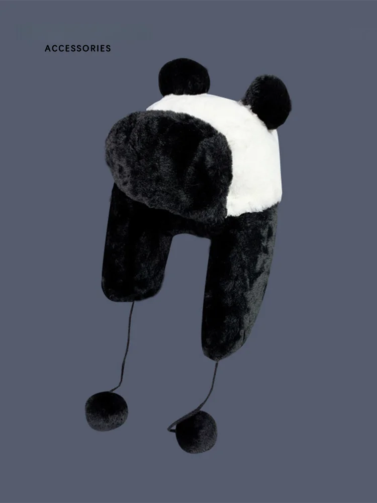 Urban Selen Valley Ailing Same Sle Black and White Panda Lei Feng Hat Ski Women Autumn Winter Rabbit Plush Earmuff