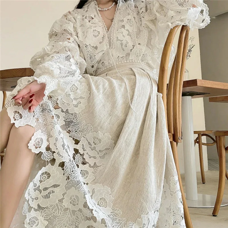 

SuperAen Lace Suit Two Piece Skirt Hollowed Out Shirt Asymmetric Half Skirt Party Holiday Women Sets
