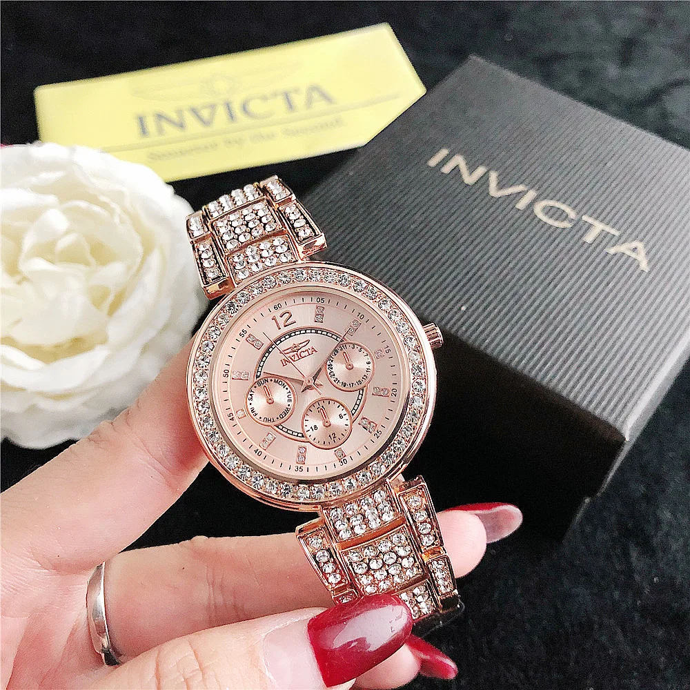 2023 European and American explosive alloy steel belt diamond-encrusted watch female women's star quartz watch