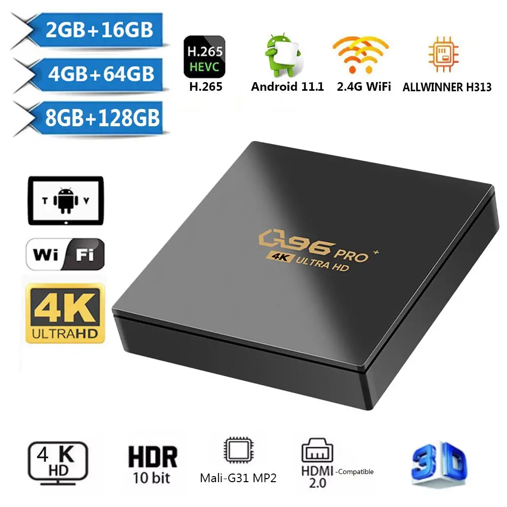 

ТВ-приставка Q96 Pro +, 8 + 2022 ГБ, 4 ядра, Wi-Fi 128 ГГц