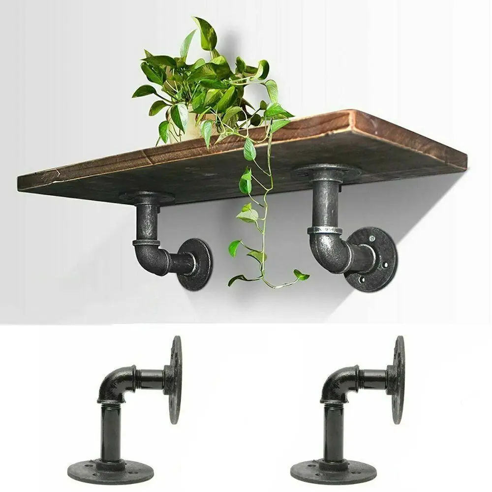 

2 pcs Iron Rustic Ornament Brackets Storage Shelf Water Pipe Support Water Pipe Rack Wall Floating Shelves Pipe Shelf